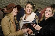 28 December 2015; Friends, from left, Leanne Hanrahan, from Naas, Co. Kildare, Stephanie Croghan, from Howth, Co. Dublin and Marie Lynch, from Templogue, Co. Dublin at the races. Leopardstown Christmas Racing Festival, Leopardstown Racecourse, Dublin. Picture credit: Cody Glenn / SPORTSFILE