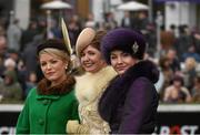 28 December 2015; The Monart Most Stylish Lady competition, from left, Catherine Lundon, from Mullingar, Co. Westmeath, who came second, Carol Kennelly from Tralee, Co Kerry who won the competition and Louise Allen from Slane, Co. Meath who came third. Leopardstown Christmas Racing Festival, Leopardstown Racecourse, Dublin.  Picture credit: Ray McManus / SPORTSFILE