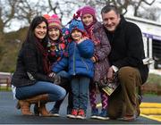 29 December 2015; Racegoers Sandra and John Hore from Tagoat, Co. Wexford, with their children, from centre left, Lauren, age 7, Sean Og, age 3, and Katie, age 8. Leopardstown Christmas Racing Festival, Leopardstown Racecourse, Dublin. Picture credit: Cody Glenn / SPORTSFILE
