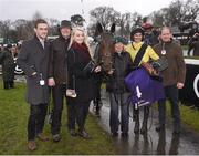 28 December 2015; Jockey Adrain heskin with the winning connections of Chain Gang after winning the At Races Maiden Hurdle. Leopardstown Christmas Racing Festival, Leopardstown Racecourse, Dublin. Photo by Sportsfile