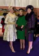 28 December 2015; Carol Kennelly, left, from Tralee, Co. Kerry, was named Monart Most Stylish Lady alongside fellow top three finalists, Catherine Lundon, from Mullingar, Co. Westmeath, centre, second place, and Louise Allen, Slane, Co. Meath, third place. Leopardstown Christmas Racing Festival, Leopardstown Racecourse, Dublin. Picture credit: Ray McManus / SPORTSFILE