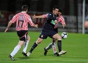 22 September 2009; Mark Leech, St Patrick's Athletic, in action against Barry Molloy and Peter Hutton, Derry City. Setanta Sports Cup, Derry City v St Patrick's Athletic, Brandywell, Derry. Picture credit: Oliver McVeigh / SPORTSFILE