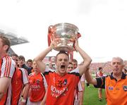 20 September 2009; Robbie Tasker, Armagh, celebrates after the game with the Tom Markham Cup. ESB GAA Football All-Ireland Minor Championship Final, Armagh v Mayo, Croke Park, Dublin. Picture credit: Pat Murphy / SPORTSFILE