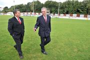 23 September 2009; Pete Mahon who was unveiled as the new St. Patrick's Athletic manager with his Assistant Manager John Gill. Richmond Park, Dublin. Picture credit: Brian Lawless / SPORTSFILE
