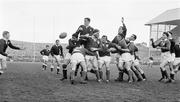 12 March 1966; A general view of a lineout being contested between Ireland and Wales. Five Nations Championship, Ireland v Wales, Lansdowne Road, Dublin. Picture credit; Connolly Collection / SPORTSFILE