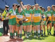 13 September 2009; Offaly players celebrate with the New Ireland cup. Gala All-Ireland Junior Camogie Championship Final, Offaly v Waterford, Croke Park, Dublin. Picture credit: Stephen McCarthy / SPORTSFILE
