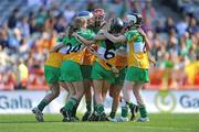13 September 2009; Members of the Offaly team celebrate victory. Gala All-Ireland Junior Camogie Championship Final, Offaly v Waterford, Croke Park, Dublin. Picture credit: Ray McManus / SPORTSFILE