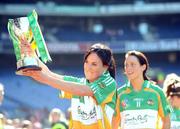 13 September 2009; Offaly captain Marion Crean celebrates with the New Ireland Cup. Gala All-Ireland Junior Camogie Championship Final, Offaly v Waterford, Croke Park, Dublin. Picture credit: Stephen McCarthy / SPORTSFILE