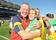 13 September 2009; Offaly manager Joachim Kelly celebrates with his daughter, and Offaly player, Aoife Kelly after the match. Gala All-Ireland Junior Camogie Championship Final, Offaly v Waterford, Croke Park, Dublin. Picture credit: Brian Lawless / SPORTSFILE