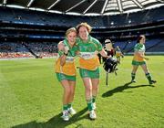 13 September 2009; Offaly players Aoife Kelly, left, and Sheila Sullivan, celebrate after the match. Gala All-Ireland Junior Camogie Championship Final, Offaly v Waterford, Croke Park, Dublin. Picture credit: Brian Lawless / SPORTSFILE