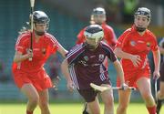 19 September 2009; Tara Rutledge, Galway, in action against Leah Weste, left, and Maria Walsh, Cork. Gala All-Ireland Intermediate Camogie Final, Cork v Galway, Cork v Galway, Gaelic Grounds, Limerick. Picture credit: Diarmuid Greene / SPORTSFILE