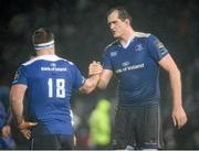 1 January 2016; Leinster's Michael Bent, left, and Devin Toner, right, congratulate each other on their team's victory on the final whistle. Guinness PRO12 Round 11, Leinster v Connacht. RDS Arena, Ballsbridge, Dublin. Picture credit: Seb Daly / SPORTSFILE