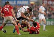 2 January 2016; Nick Williams, Ulster, tackled by Robin Copeland, Munster. Guinness PRO12, Round 11, Ulster v Munster. Kingspan Stadium, Ravenhill Park, Belfast. Picture credit: Oliver McVeigh / SPORTSFILE