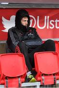 2 January 2016; Munster's Dave Foley sits on the bench after failing a late fitness test. Guinness PRO12, Round 11, Ulster v Munster. Kingspan Stadium, Ravenhill Park, Belfast. Picture credit: Ramsey Cardy / SPORTSFILE