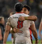 2 January 2016;  Nick Williams, Ulster, and Francis Saili, Munster embrace after the game. Guinness PRO12, Round 11, Ulster v Munster. Kingspan Stadium, Ravenhill Park, Belfast. Picture credit: Oliver McVeigh / SPORTSFILE