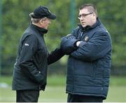 2 January 2016; Antrim manager PJ O'Mullan, right, with coach Justin McCarthy. Bord na Mona Walsh Cup, Group 2, Laois v Antrim. Kelly Heywood Community School, Ballinakill, Portlaoise , Co. Laois. Picture credit: Matt Browne / SPORTSFILE