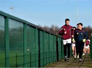 3 January 2016; The Westmeath team run out to warm-up led by Ger Egan. Bord na Mona O'Byrne Cup, Group D, Wicklow v Westmeath. Bray Emmetts, Bray, Co. Wicklow Picture credit: Ramsey Cardy / SPORTSFILE