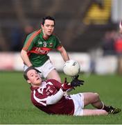 3 January 2016; Lee Cullen,  NUIG, in action against Keith Rutledge, Mayo. FBD Connacht League, Section A, Mayo v NUIG. Elverys MacHale Park, Castlebar, Co. Mayo. Picture credit: David Maher / SPORTSFILE