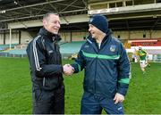 3 January 2016; Kerry manager Ciaran Carey and Limerick manager TJ Ryan, right, exchange a handshake before the game. Munster Senior Hurling League, Round 1, Limerick v Kerry. Gaelic Grounds, Limerick. Picture credit: Diarmuid Greene / SPORTSFILE