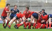 18 September 2009; Gearoid Crowe, Munster, gets the ball away from the scrum supported by team-mate Sean Upton, left. U19 Interprovincial, Munster v Leinster, Thomond Park, Limerick. Picture credit: Diarmuid Greene / SPORTSFILE