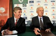 25 September 2009; Republic of Ireland manager Giovanni Trapattoni with FAI chief executive John Delaney, left, after announcing he had agreed a two-year extension to his current contract with the FAI and the Republic of Ireland squad ahead of the two upcoming 2010 FIFA World Cup Qualifiers against Italy and Monenegro in Croke Park on the 10th and 14th of October. eircom Building, 1 Heuston South Quarter, Dublin. Picture credit: David Maher / SPORTSFILE