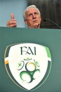 25 September 2009; Republic of Ireland manager Giovanni Trapattoni after announcing he had agreed a two-year extension to his current contract with the FAI and the Republic of Ireland squad ahead of the two upcoming 2010 FIFA World Cup Qualifiers against Italy and Monenegro in Croke Park on the 10th and 14th of October. eircom Building, 1 Heuston South Quarter, Dublin. Picture credit: David Maher / SPORTSFILE