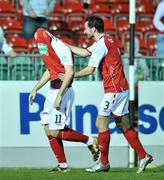 25 September 2009; Mark Quigley, left, St Patrick's Athletic, celebrates after scoring his side's first goal with team-mate Darragh Ryan. League of Ireland Premier Division, St Patrick's Athletic v Cork City, Richmond Park, Dublin. Picture credit: David Maher / SPORTSFILE
