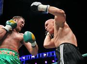 26 September 2009; Tyson Fury, left, in action against Tomas Mrazek during their International Heavyweight bout. Hunky Dorys Fight Night Undercard, The O2, Dublin. Picture credit: David Maher / SPORTSFILE