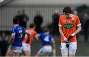 3 January 2016; Andrew Murnin, Armagh, leaves the pitch after picking up a black card. Bank of Ireland Dr. McKenna Cup, Group C, Round 1, Armagh v Cavan. St Oliver Plunkett Park, Crossmaglen, Co. Armagh. Picture credit: Stephen McCarthy / SPORTSFILE