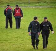 3 January 2016; New Cork manager Peadar Healy, 2nd from left, with his selector Eamonn Ryan, left, and as selectors Paudie Kissane and Morgan O'SullEvan. McGrath Cup Football, Group B, Round 1, Cork v Limerick. Mallow GAA Grounds, Mallow, Co. Cork. Picture credit: Brendan Moran / SPORTSFILE