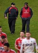 3 January 2016; New Cork manager Peadar Healy, right, and selector Eamonn Ryan leave the pitch after the game. McGrath Cup Football, Group B, Round 1, Cork v Limerick. Mallow GAA Grounds, Mallow, Co. Cork. Picture credit: Brendan Moran / SPORTSFILE