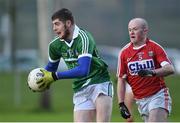 3 January 2016; Brian Fanning, Limerick, in action against Mark Collins, Cork. McGrath Cup Football, Group B, Round 1, Cork v Limerick. Mallow GAA Grounds, Mallow, Co. Cork. Picture credit: Brendan Moran / SPORTSFILE