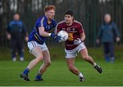 3 January 2016; John Egan, Westmeath, is tackled by John Crowe, Wicklow. Bord na Mona O'Byrne Cup, Group D, Wicklow v Westmeath. Bray Emmetts, Bray, Co. Wicklow Picture credit: Ramsey Cardy / SPORTSFILE