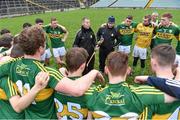 3 January 2016; Kerry manager Ciaran Carey, alongside selector Mark Foley, speaks to his players after defeat to Limerick. Munster Senior Hurling League, Round 1, Limerick v Kerry. Gaelic Grounds, Limerick. Picture credit: Diarmuid Greene / SPORTSFILE