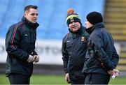 3 January 2016; Stephen Rochford, centre, Mayo manager with his brother Eoin Rochford, left, team logistics and Sean Carey, right, selector. FBD Connacht League, Section A, Mayo v NUIG. Elverys MacHale Park, Castlebar, Co. Mayo. Picture credit: David Maher / SPORTSFILE