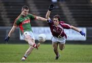 3 January 2016; Mikey Sweeney, Mayo, in action against David Murray, NUIG. FBD Connacht League, Section A, Mayo v NUIG. Elverys MacHale Park, Castlebar, Co. Mayo. Picture credit: David Maher / SPORTSFILE