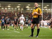 11 December 2015; Referee Wayne Barnes watching the big screen and waiting for the TMO decison. European Rugby Champions Cup, Pool 1, Round 3, Ulster v Toulouse. Kingspan Stadium, Ravenhill Park, Belfast. Picture credit: Oliver McVeigh / SPORTSFILE