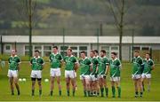3 January 2016; The Limerick team stand for the national anthem ahead of the game. McGrath Cup Football, Group B, Round 1, Cork v Limerick. Mallow GAA Grounds, Mallow, Co. Cork. Picture credit: Brendan Moran / SPORTSFILE