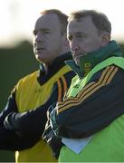 3 January 2016; Offaly manager Pat Flanagan alongsie selector James Stewart, left. Bord na Mona O'Byrne Cup, Group B, Louth v Offaly, Darver Centre of Excellence, Dowdallshill, Co. Louth. Photo by Sportsfile