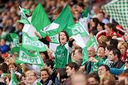 27 September 2009; A Fermanagh supporter celebrates one of her side's scores during the TG4 All-Ireland Ladies Football Intermediate Championship Final. TG4 All-Ireland Ladies Football Championship Finals, Croke Park, Dublin. Picture credit: Stephen McCarthy / SPORTSFILE