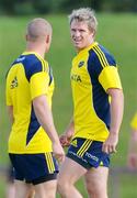 30 September 2009; Munster's Jean De Villiers in conversation with team-mate Paul Warwick, left, during squad training ahead of their Celtic League game against Leinster on Saturday. University of Limerick, Limerick. Picture credit: Diarmuid Greene / SPORTSFILE