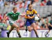 27 September 2009; Louise Henchey, Clare, in action against Edel McGovern, Fermanagh. TG4 All-Ireland Ladies Football Intermediate Championship Final, Clare v Fermanagh, Croke Park, Dublin. Picture credit: Brendan Moran / SPORTSFILE