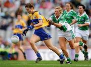27 September 2009; Niamh Keane, Clare, in action against Kyla McManus, Fermanagh. TG4 All-Ireland Ladies Football Intermediate Championship Final, Clare v Fermanagh, Croke Park, Dublin. Picture credit: Stephen McCarthy / SPORTSFILE