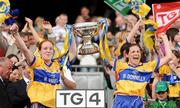 27 September 2009; Louise Henchy and Carmel Considine, Clare, lift the cup. TG4 All-Ireland Ladies Football Intermediate Championship Final, Clare v Fermanagh, Croke Park, Dublin. Picture credit: Stephen McCarthy / SPORTSFILE