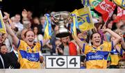 27 September 2009; Clare captain Louise Henchey, left, and Carmel Considine lift the Mary Quinn Memorial cup. TG4 All-Ireland Ladies Football Intermediate Championship Final, Clare v Fermanagh, Croke Park, Dublin. Picture credit: Brendan Moran / SPORTSFILE