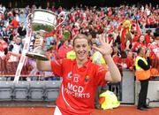 27 September 2009; Cork captain Mary O'Connor celebrates with the Brendan Martin Cup after winning 5-in-a-row titles. TG4 All-Ireland Ladies Football Senior Championship Final, Cork v Dublin, Croke Park, Dublin. Picture credit: Brendan Moran / SPORTSFILE