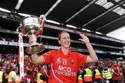 27 September 2009; Cork captain Mary O'Connor celebrates with the Brendan Martin Cup after winning 5-in-a-row titles. TG4 All-Ireland Ladies Football Senior Championship Final, Cork v Dublin, Croke Park, Dublin. Picture credit: Stephen McCarthy / SPORTSFILE