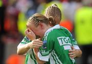 27 September 2009; Fermanagh players Edel McGovern and her sister Sharon McGovern comfort each other after the game. TG4 All-Ireland Ladies Football Intermediate Championship Final, Clare v Fermanagh, Croke Park, Dublin. Picture credit: Ray McManus / SPORTSFILE