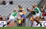 27 September 2009; Eithne Morrissey, Clare, in action against Tara Hughes Little, left, Donna Maguire and Kyla McManus, right, Fermanagh. TG4 All-Ireland Ladies Football Intermediate Championship Final, Clare v Fermanagh, Croke Park, Dublin. Picture credit: Brendan Moran / SPORTSFILE