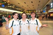 30 September 2009; The Irish team departed from Dublin Airport to the 2009 World Handball Championships which take place from 4th - 11th October in Portland, Oregon, USA. At Dublin Airport are, from left, Catriona Casey, from Ballydesmond, Cork, Lauren O'Riordan, Roscommon Town, and Shauna Hilley, Coolboy, Wicklow. Dublin Airport, Dublin. Picture credit: Brian Lawless / SPORTSFILE